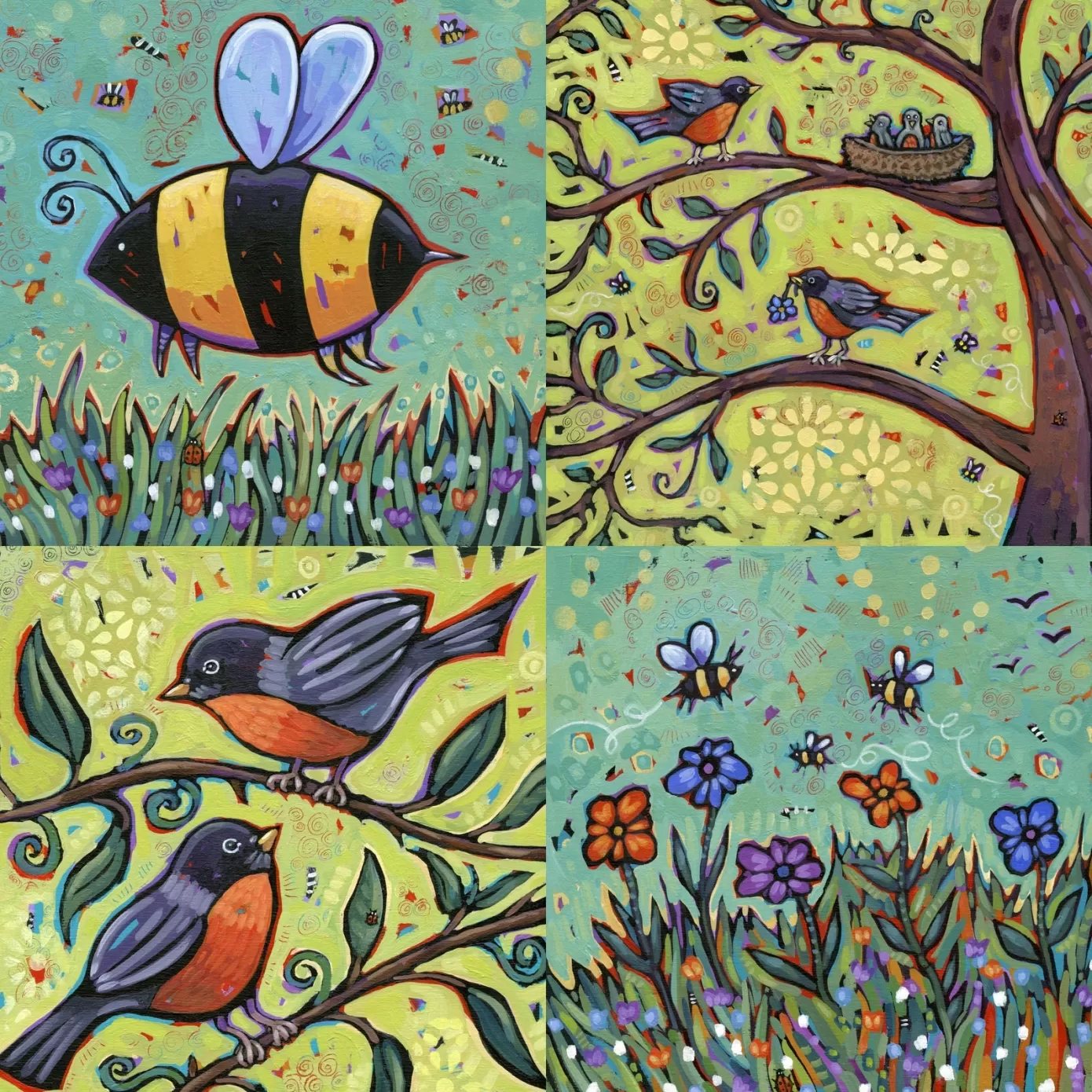 Stumpcraft Puzzles - Pam Weber Birds And Bees Quadtych Wooden Jigsaw Puzzles<Artifact Puzzles Hot